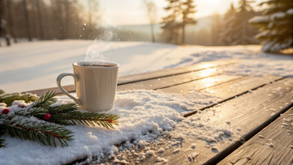 A Hot Drink on a Snowy Table