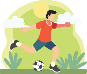 Man playing football with ball outdoors illustration