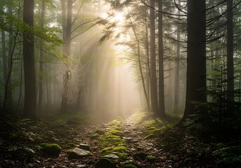 Obraz premium Sunlit Forest Path A Serene Walk Through Nature's Embrace