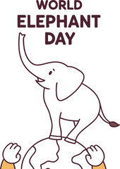 World Elephant Day Poster - Cute Elephant on Earth Globe with Sunburst Effect