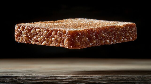 Floating toast slice with wood texture