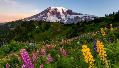 Mountain wildflowers at sunset