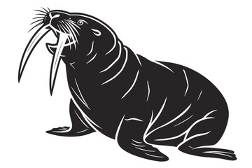 Walrus animal sihouette black vector