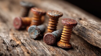 Rusty screws on weathered wood