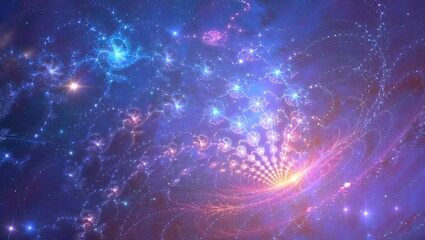 Fototapeta premium An abstract shiny blue space background with glowing stars and colorful nebula