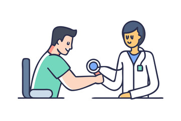 Fototapeta premium Dermatologist examining a patient's skin condition with a magnifying glass in a clinic.