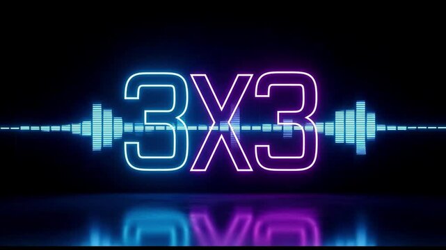 Dynamic 3X3 Neon Light Animation with a Pulsating Audio Spectrum Visualizer and Reflective Floor