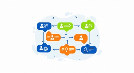 Obraz premium Business process workflow with people icons and arrows isolated on white background