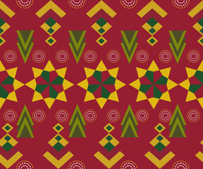 A festive set of ethnic Christmas seamless patterns inspired by tribal and folk motifs. Featuring bold geometric shapes, handwoven textures, and traditional holiday colors of red, green, and gold. 