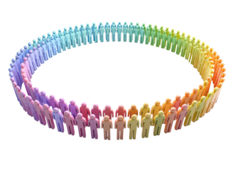 Colorful figures form a circular pattern