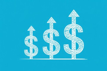 Obraz premium Rising dollar signs with upward arrows, revenue growth, profit increase, financial success concept illustration.