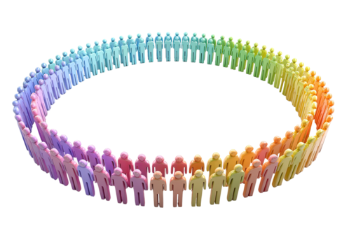 Colorful figures form a circular pattern