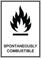 Spontaneously Combustible Sign Displaying Flame Symbol on White Background