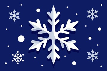 Elegant Snowflake Illustration on Deep Blue Background for Winter Holiday Season Designs