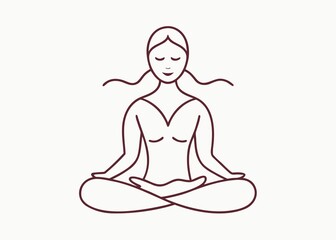 Minimalist line drawing of a woman in lotus position meditating for wellness and mindfulness