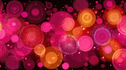 Vibrant circles in shades of pink and orange, layered on a dark background