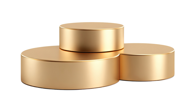 Three stacked, round, gold podiums