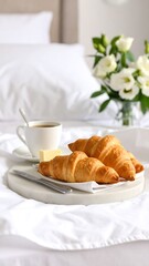Croissants and coffee on a bed (1)