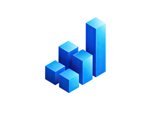 3D stylized bar graph, light-blue cubes, on black background