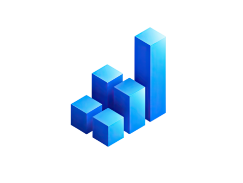 3D stylized bar graph, light-blue cubes, on black background