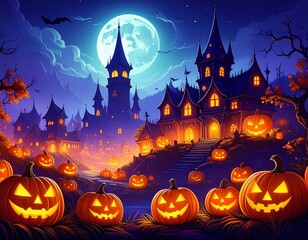 Magical Halloween Town Fantasy Illustration