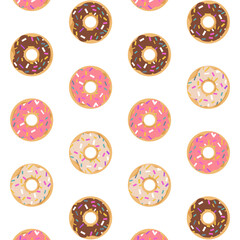 Seamless pattern with donuts. Doughnut bakery tasty illustration. Hand drawn vector illustration