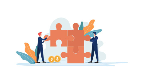 Business Teamwork Concept with Puzzle Pieces and Cooperation.