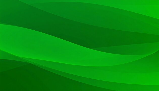 A vibrant green abstract design features flowing, layered curves.
