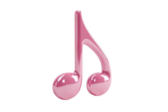 A glossy, pink eighth note musical symbol - Powered by Adobe