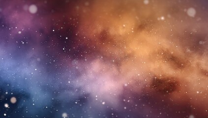 Cosmic nebula with swirling hues of purple, orange, and blue, speckled with stars