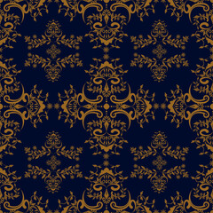 Seamless golden damask vector pattern, vintage and paisley motifs, traditional Turkish designs, perfect for fabrics and textiles, wallpaper, packaging or any other design idea.
