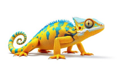 Obraz premium Vibrant Yellow and Blue Chameleon A Stunning Reptile Illustration