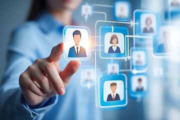 businessman pressing virtual button