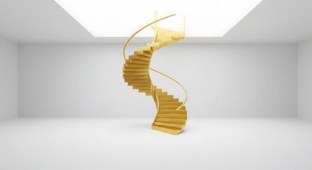 Empty white room with gold stairs