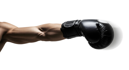 Athlete throwing boxing punch isolated on white