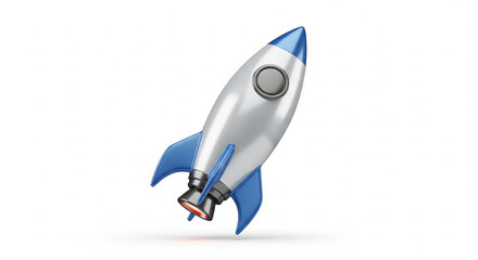 Shiny Silver Rocket Launching Up on Isolated transparent background