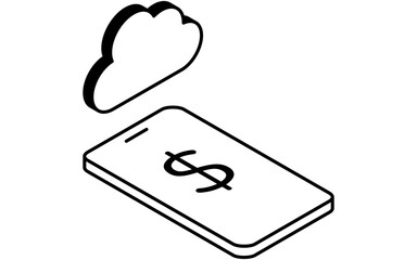 クラウドを利用した決済サービスのフィンテックアイコン、白黒