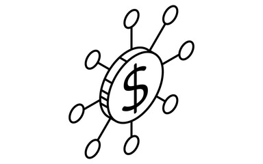 ブロックチェーンとドルマークのフィンテックアイコン、白黒