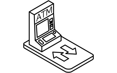 スマホでATM操作をするフィンテックアイコン、白黒
