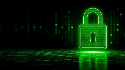 Digital technology background with a glowing security padlock, concept for cybersecurity and data protection technology