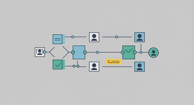 Visual representation of a business process flowchart with decision points
