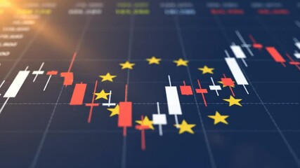 Stock Market Candlestick Chart with European Union Star Motif on Dark Blue Background - Powered by Adobe