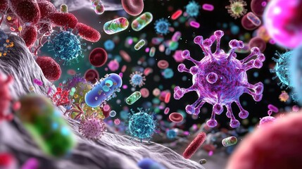 Colorful Visualization of Microorganisms and Viruses in a Microscopic World
