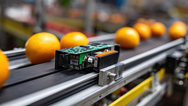 Automated orange sorting system on conveyor belt