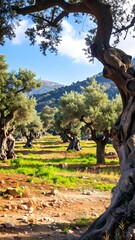 Olive grove landscape with ancient trees