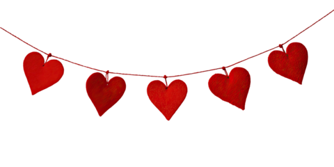 Red heart garland against transparent background