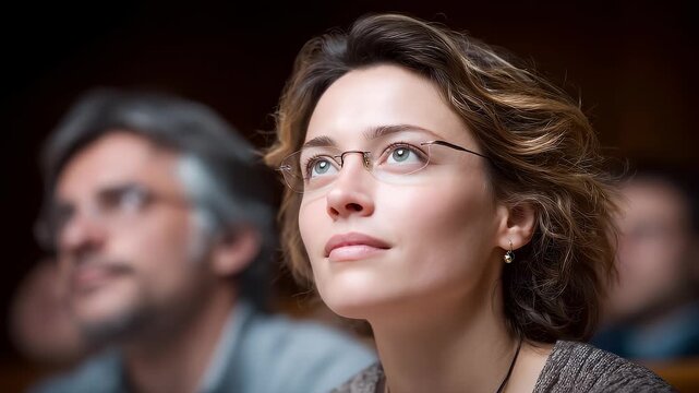 Professional Woman Listens Attentively Thinking of the Future