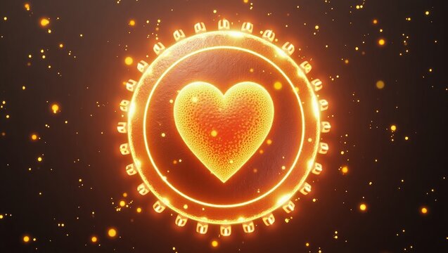 Glowing heart symbol within a circular frame.