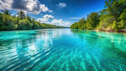 Obraz premium Calm turquoise river water surface with gentle waves as a soothing background