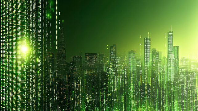 Green digital city skyline